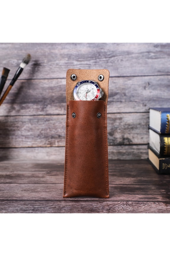 Portable Watch Pouch Travel Watch Case Leather Watch Storage Bag Single Watch Holder,Brown