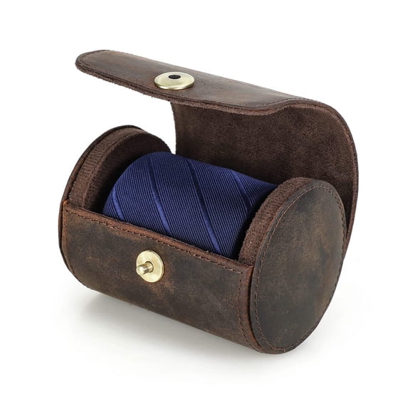 Hiram Travel Tie Case, Leather Neckties Storage Box, Coffee