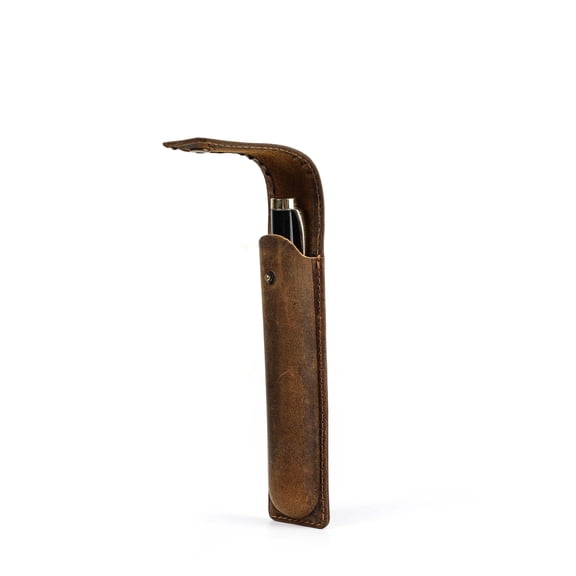 Hiram Vintage Leather Pen Case, Crazy Horse Cowhide Leather Snap Pen Case, Portable Pen Holder