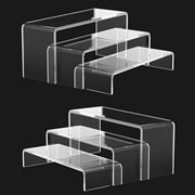 Hirchor Acrylic Display Riser Stand, Display Shelf for Funko Pops Figures, Perfume, Cupcake, Jewelry (6pcs，Rectangle)