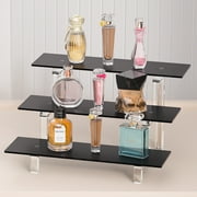 Hirchor Acrylic Risers Display Stand, Black 3 Tier Cupcakes Stand, Display Riser Shelf for Amiibo Funko POP Figures, Dessert, Cosmetics, Perfume Organizer