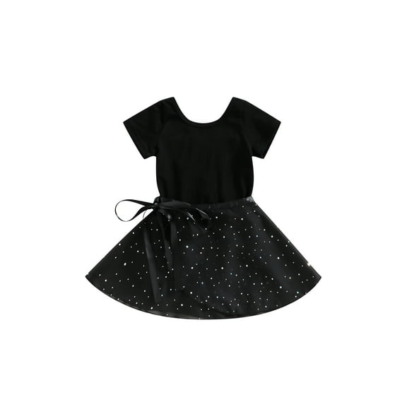 Hirigin 2-10T Toddler Baby Girl Ballet Leotards Short Sleeve Crewneck Solid Dance Outfit with Removable Shiny Skirt