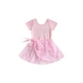 thumbnail image 1 of Hirigin 2-10T Toddler Baby Girl Ballet Leotards Short Sleeve Crewneck Solid Dance Outfit with Removable Shiny Skirt, 1 of 8
