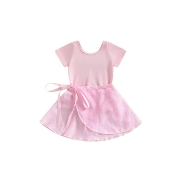 Hirigin 2-10T Toddler Baby Girl Ballet Leotards Short Sleeve Crewneck Solid Dance Outfit with Removable Shiny Skirt