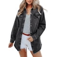 thumbnail image 1 of Hirigin 2025 Jean Jackets for Women Fashion Denim Jacket Western Oversized Shacket Jacket Button Up with Pockets, 1 of 6