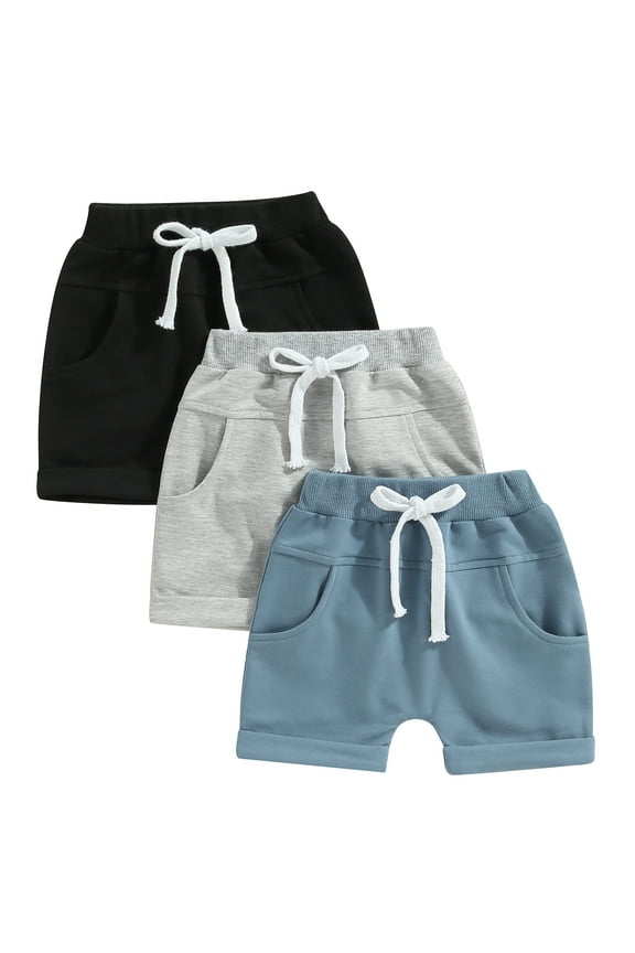 3-Pack Toddler Baby Boy Summer Sports Shorts Solid Drawstring Shorts Pants 6 12 18 Months 2T 3T Casual Clothes