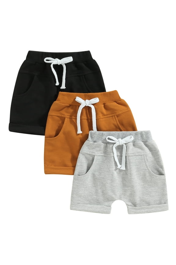 3-Pack Toddler Baby Boy Summer Sports Shorts Solid Drawstring Shorts Pants 6 12 18 Months 2T 3T Casual Clothes