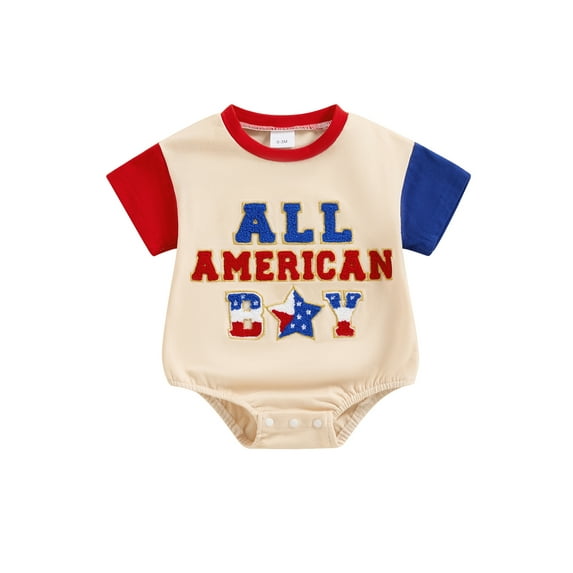 Hirigin 4th of July Baby Boy Girl Romper Outfit Short Sleeve Fuzzy Letter Embroidery Bodysuits 3 6 12 18 Months Independence Day Clothes