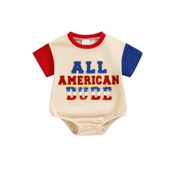 Hirigin 4th of July Baby Boy Girl Romper Outfit Short Sleeve Fuzzy Letter Embroidery Bodysuits 3 6 12 18 Months Independence Day Clothes