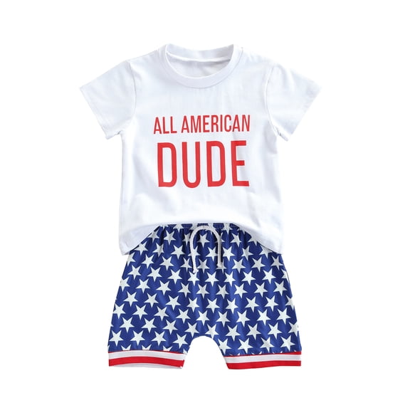 Hirigin 4th of July Baby Boy Outfit Short Sleeve Letter Print T-Shirt Top and Shorts 6 12 18 Months 2T 3T 4T 5T Independence Day Clothes Set