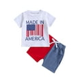 thumbnail image 1 of Hirigin 4th of July Baby Boy Outfits America Flag Print Short Sleeve T-Shirts Elastic Waist Shorts 12M 18M 2T 3T 4T 5T Summer Clothes Set, 1 of 7