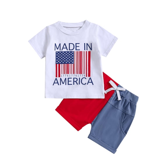 Hirigin 4th of July Baby Boy Outfits America Flag Print Short Sleeve T-Shirts Elastic Waist Shorts 12M 18M 2T 3T 4T 5T Summer Clothes Set