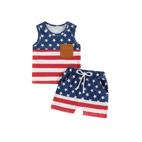 Hirigin 4th of July Baby Boy Shorts Outfits Stripe Star Sleeveless Tank Tops Casual Shorts 6 12 18 Months 2T 3T 4T Clothes Set