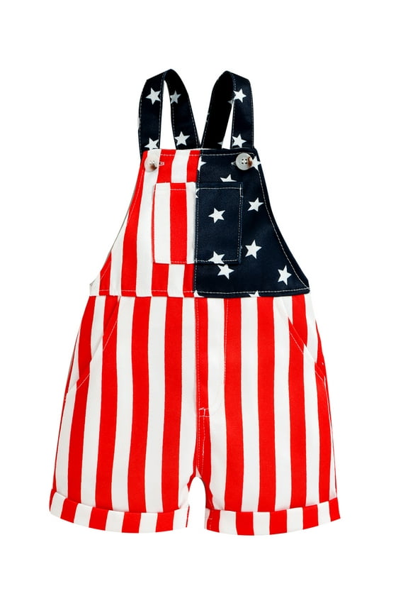 4th of July Baby Girl Boy Outfit American Flag Overalls Jumpsuits Shorts Pocket Suspender Romper Independence Day Clothes