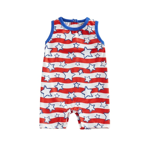 Hirigin 4th of July Baby Girl Boy Outfits 0 3 6 12 18 Months Romper Sleeveless Stars Stripes Print One Piece Jumpsuit Summer Clothes