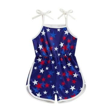 Hirigin 4th of July Baby Girl Outfit Kids Jumpsuit Tie-up Spaghetti Straps Stars Print Romper 12M 18M 2T 3T 4T 5T Fourth of July Clothes