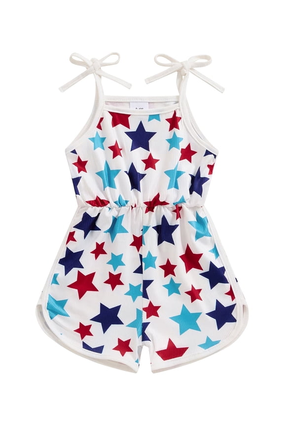4th of July Baby Girl Outfit Kids Jumpsuit Tie-up Spaghetti Straps Stars Print Romper 12M 18M 2T 3T 4T 5T Fourth of July Clothes
