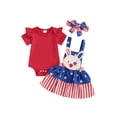 thumbnail image 1 of Hirigin 4th of July Baby Girl Outfits 0 3 6 12 18 24 Months Ruffle Sleeve Romper Star Stripe Suspender Skirt Overalls Dress, 1 of 8