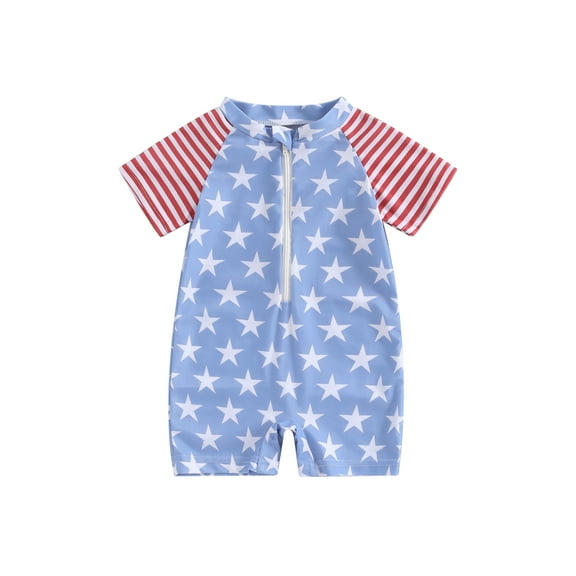 Hirigin 4th of July Rash Guard One-Piece Swimsuit (Boy’s, Sizes 12M-4T)