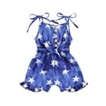 thumbnail image 1 of Hirigin 4th of July Toddler Girl Outfit Stars Stripe Flag Tie-Up Romper Overall Shorts 12M 18M 2T 3T 4T 5T Girls Fourth of July Clothes, 1 of 8
