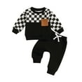 thumbnail image 1 of Hirigin Baby Boy 2Pcs Fall Winter Clothes 6 12 18 Months 2T 3T 4T Toddler Checkered Outfit Long Sleeve Pocket Sweatshirt Top Solid Jogger Pants Set, 1 of 8