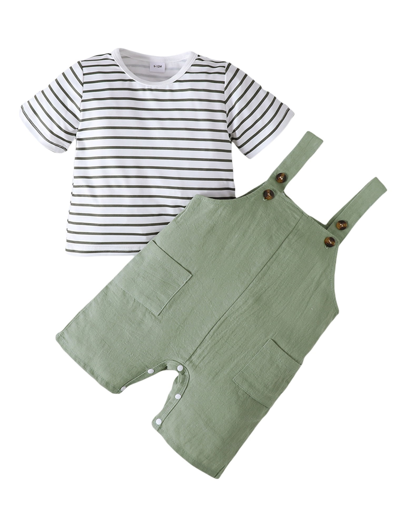 Hirigin Baby Boys Overall Set with Striped Tshirt and Solid Suspender