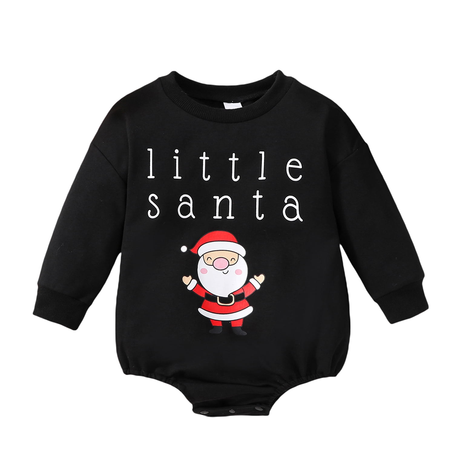 TheFound Baby Girl Christmas Romper - Santa Print Jumpsuit, Long Sleeve, Snap Bottom (Sizes 0-3M To 12-18M)