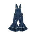 thumbnail image 1 of Hirigin Baby Girls Suspender Ripped Jeans Toddler Strap Denim Flare Pants Overalls Two Layers Ruffle Leggings, 1 of 6