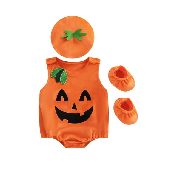 Hirigin Baby Halloween Clothes Set Embroidered Smiley Romper Hat Sock Shoes