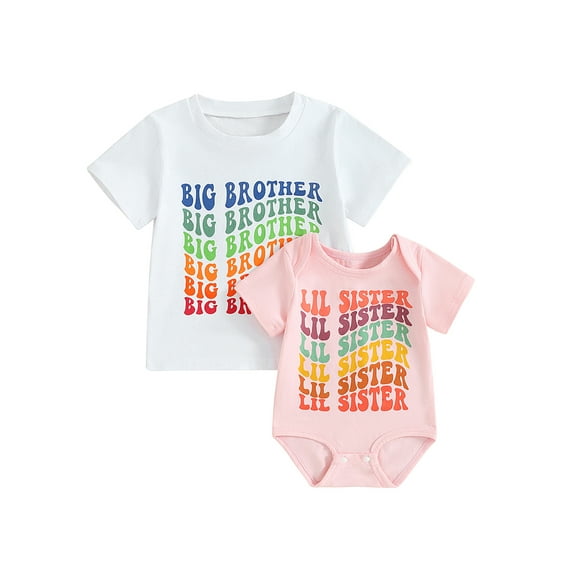 Hirigin Big Brother Little Sister Shirts Set Matching Outfits Short Sleeve Kids T-Shirt + Newborn Baby Romper Summer Clothes