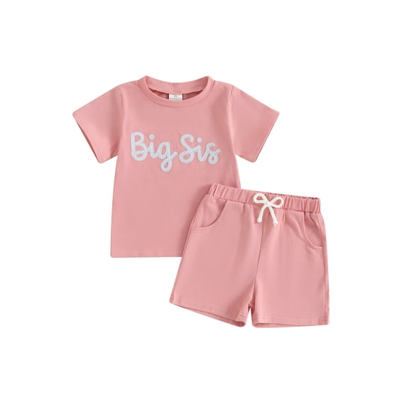 Hirigin Big Sister Big Brother Matching Outfits Toddler Baby Girl Boy Letter Embroidery Short Sleeve T Shirt and Shorts Summer Clothes