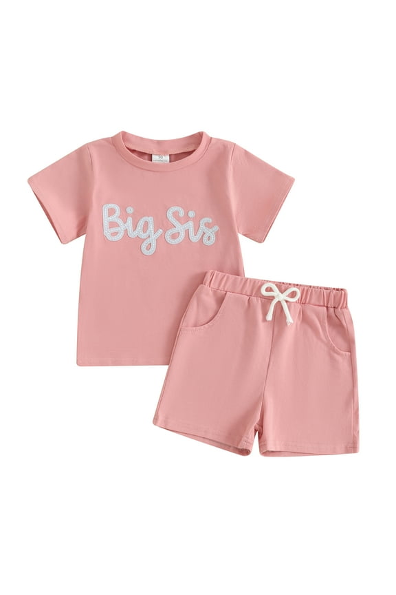 Big Sister Big Brother Matching Outfits Toddler Baby Girl Boy Letter Embroidery Short Sleeve T Shirt and Shorts Summer Clothes