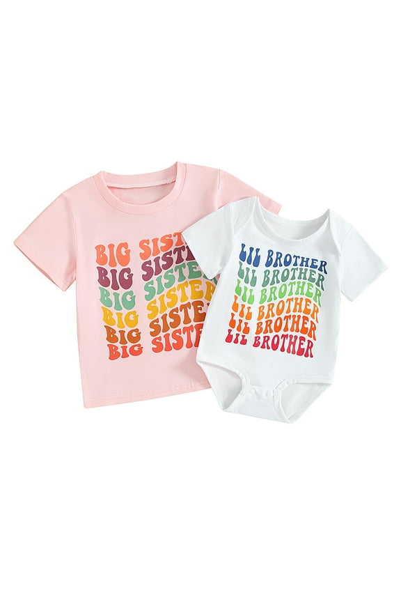 Big Sister Little Brother Shirts Set Matching Outfits Short Sleeve Kids T-Shirt + Newborn Baby Romper Summer Clothes