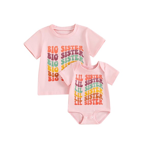 Hirigin Big Sister Little Sister Shirts Set Matching Outfits Short Sleeve Kids T-Shirt   Newborn Baby Romper Summer Clothes