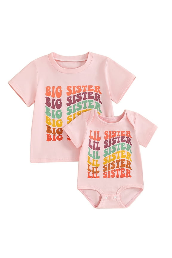 Big Sister Little Sister Shirts Set Matching Outfits Short Sleeve Kids T-Shirt + Newborn Baby Romper Summer Clothes
