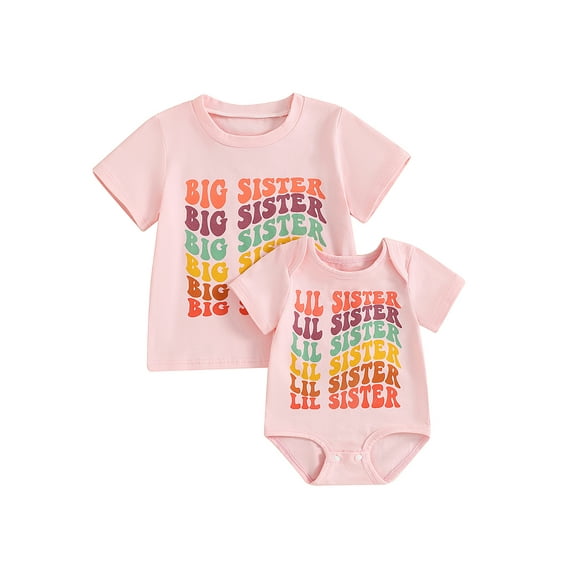 Hirigin Big Sister Little Sister Shirts Set Matching Outfits Short Sleeve Kids T-Shirt + Newborn Baby Romper Summer Clothes