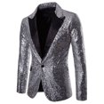 thumbnail image 1 of Hirigin Business Mens Sequins Sparkly Suit Blazer Wedding Party Outwear Jacket Tops Coat, 1 of 5