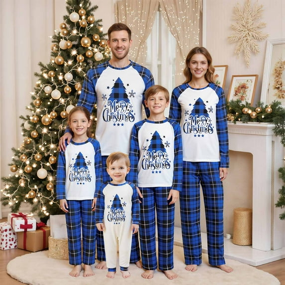 Hirigin Christmas Pajamas for Family Christmas Pjs Matching Sets Christmas Tree Letter Print Top and Plaid Pants Holiday Xmas Holiday Loungewear Xmas Pjs Jammies Sleepwear Set