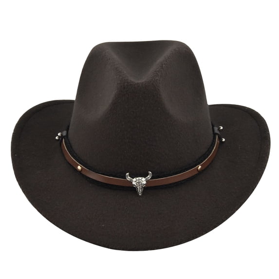 Hirigin Cowboy Hat for Women Men Cowgirl Hat Wide Brim Western Hats with Bull Head Panama Fedora Hat