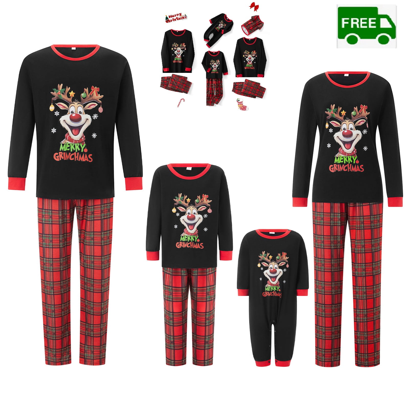 Hirigin Family Christmas Pajamas Matching Sets Elk Print Long Sleeve ...