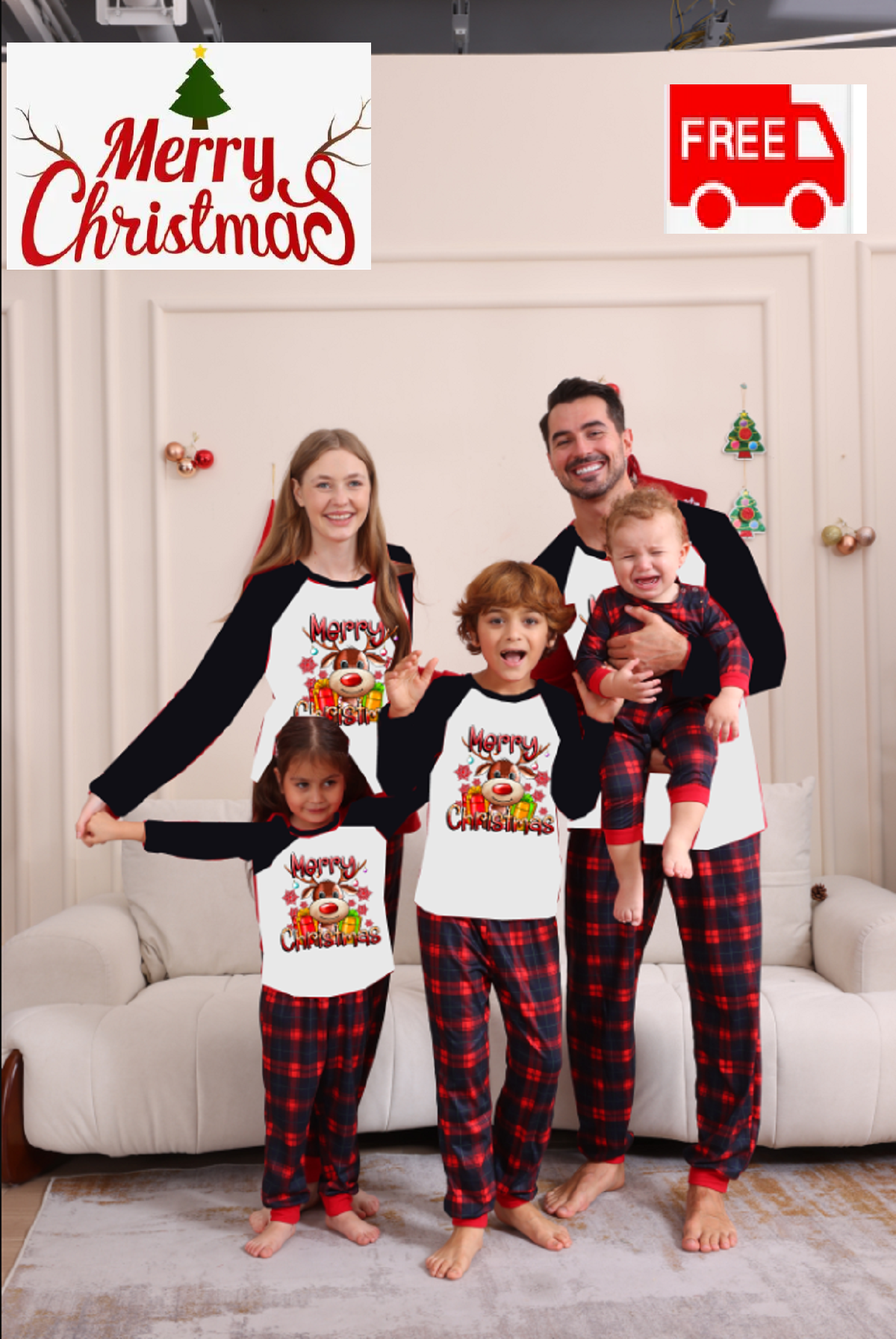 Hirigin Family Christmas Pajamas Matching Sets, Long Sleeve Elk Print T ...