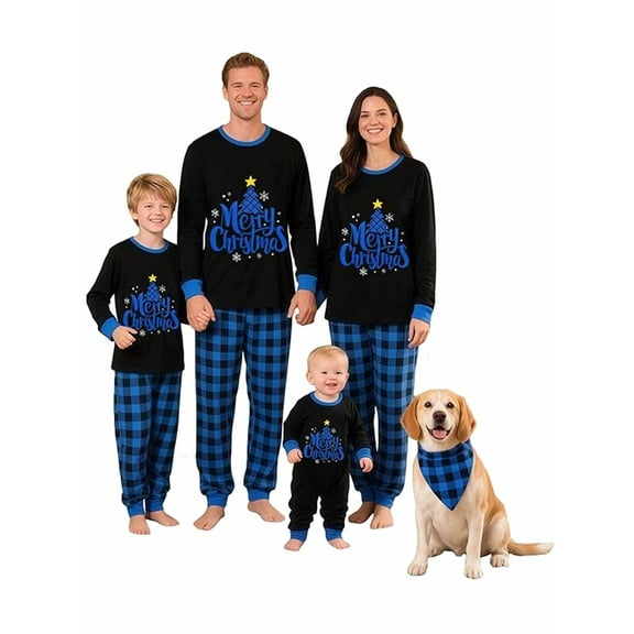 Hirigin Family Christmas Pjs Matching Sets Christmas Tree Letter Print Long Sleeve T-Shirt Top and Long Pants for Family Women Men Kids Baby Xmas Pjs Jammies Loungewear