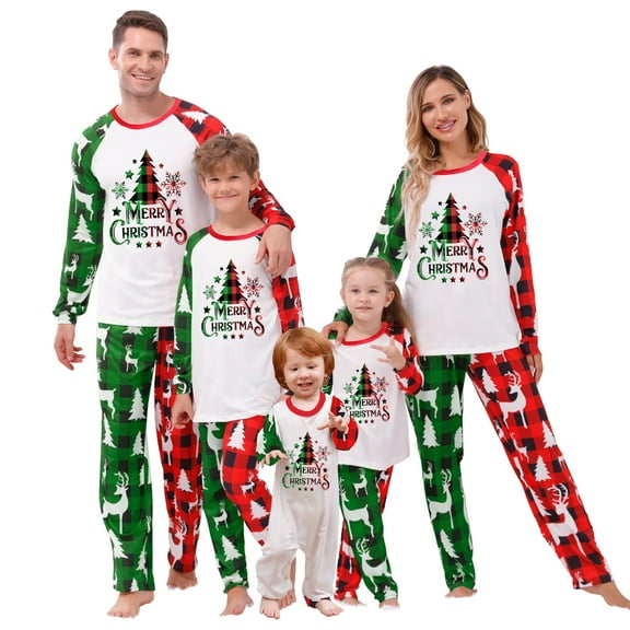 Hirigin Family Matching Christmas Pajamas Sets Tree Letter Print Pjs Jammies for Family Couples Kids Baby Xmas Sleepwear Set