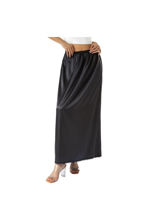 Half Slip for Women Under Dress Plus Size Long Satin Underskirt Breathable Lace Trim Maxi Slip Skirt