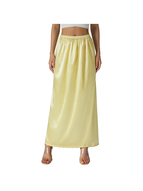 Half Slip for Women Under Dress Plus Size Long Satin Underskirt Breathable Lace Trim Maxi Slip Skirt