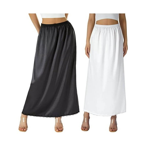 Hirigin Half Slip for Women Under Dress Plus Size Long Satin Underskirt Breathable Lace Trim Maxi Slip Skirt