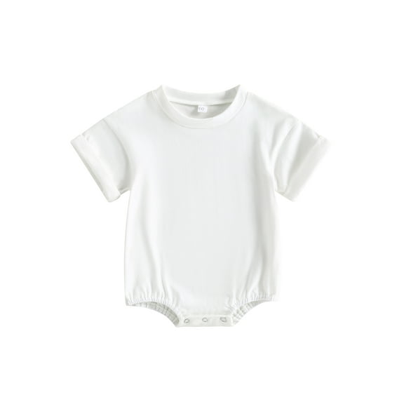 Hirigin Infant Baby Boy Girl Bubble Romper Solid Color Short Sleeve Bodysuit Oversized T-Shirt Tops 6 12 18 24 Months Summer Clothes