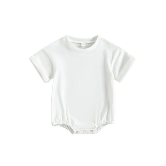Hirigin Infant Baby Boy Girl Bubble Romper Solid Color Short Sleeve Bodysuit Oversized T-Shirt Tops 6 12 18 24 Months Summer Clothes