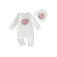 thumbnail image 1 of Hirigin Infant Baby Girl Jumpsuit Clothes Long Sleeve 3D Flower Solid Color Romper + Hat 0 3 6 12 18 Months Cute Outfit Sets, 1 of 8