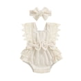 thumbnail image 1 of Hirigin Infant Baby Girl Summer Romper 3 6 12 18 Months Lace Sleeve Pleated Bow Jumpsuit Bodysuit with Headband, 1 of 8